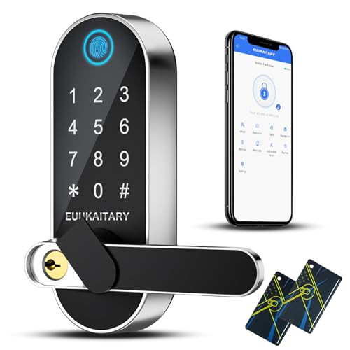 EUUKAITARY KEYLESS ENTRY DOOR LOCK FINGERPRINT DOOR LOCK WITH HANDLE - SILVER