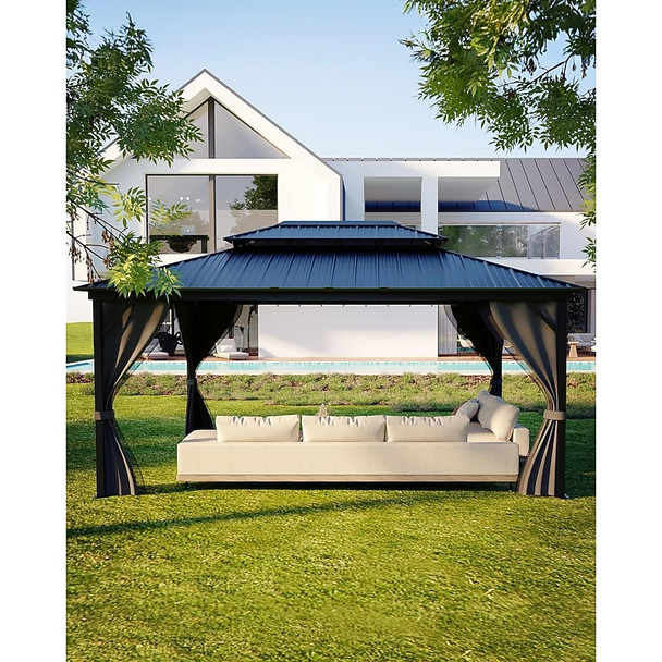 GARVEE HARDTOP GAZEBO 12X18 FT ALL WEATHER DOUBLE METAL ROOF NET - MULTI COLOR New