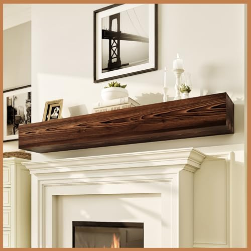 Avana Rustic Fireplace Mantle 60” Handcrafted Wood Wall Decor - Rustic Brown New