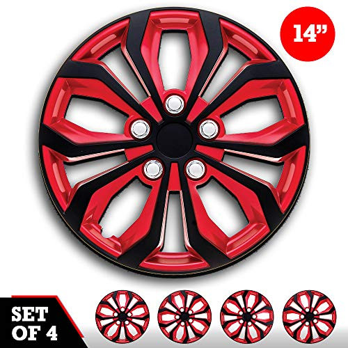 SUMEX Set 4 Hubcaps 14" Wheel Cover Spa Red Black ABS EASY to Install Universal New