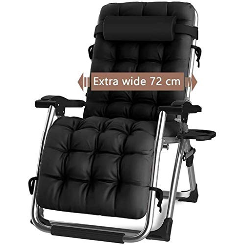 DQCHAIR Folding Sun Lounger Headrest Adjustable Backrest Lightweight - Black