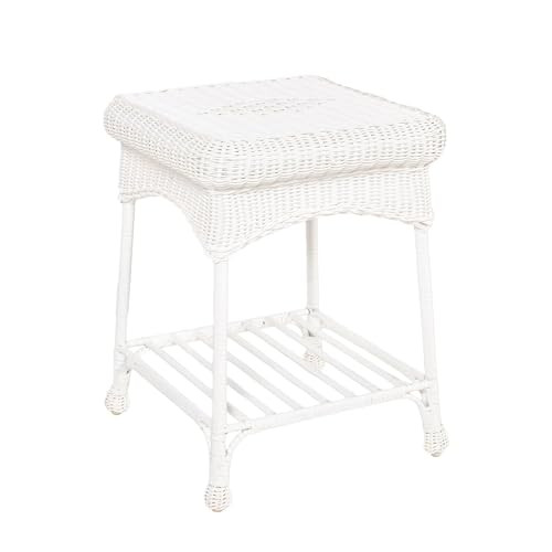 Outdoor White Wicker End Table New