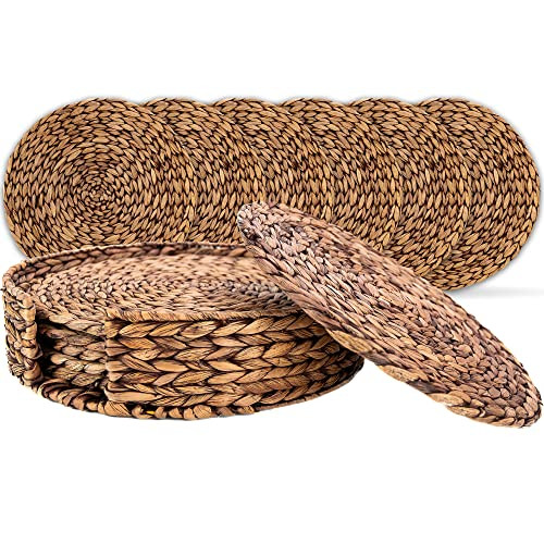 Wovanna Woven Brown Placemats Set of 6 Thick Rustic Round Kitchen Placemats New