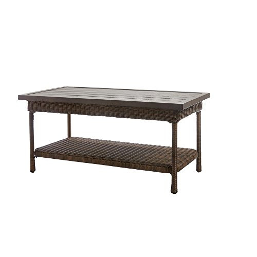 Hampton Bay Beacon Park Wicker Outdoor Coffee Table Slat Top - B079J59D72