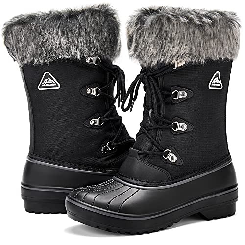 ALEADER Waterproof Snow Boots for Women, Faux Fur Winter Boots Black 7