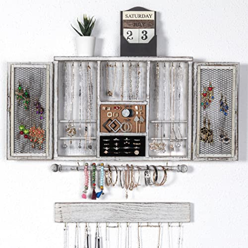 Tektalk Wooden Jewelry Organizer Wall Mounted Jewelry Hanger - White