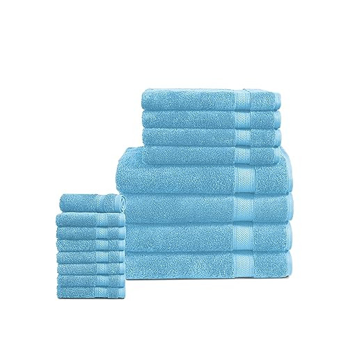 Beauty Set of 16, 100% Cotton Towels, Absorbent, Quick Dry, B0B374X6RR - Blue New