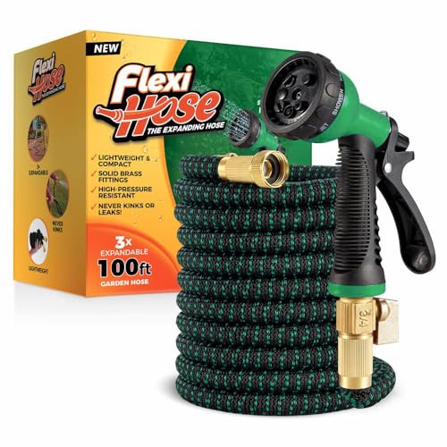 FLEXI HOSE 100FT - LIGHTWEIGHT EXPANDABLE GARDEN HOSE NO-KINK - GREEN/BLACK
