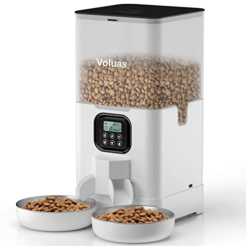 VOLUAS Double Automatic Cat Feeder, 6L VL001 - WHITE TRANSPARENT