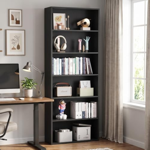Vongrasig 71”H Tall Bookshelf 6-Tier Bookcase Display Bookshelves - Black New