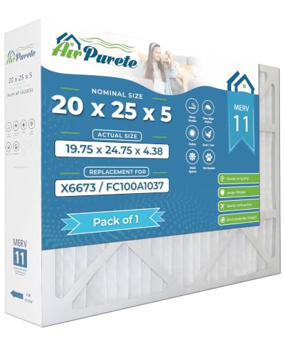 AirPurete 20x25x5 MERV 11 Air Filter Pack of 1 Actual Size 19.75 x 24.75 x 4.38 New