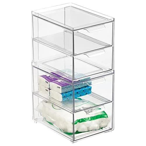 mDesign Stackable Storage Containers Box 2 Pull-Out Drawers 2 Pack - Clear New