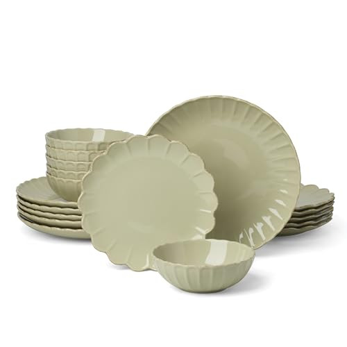 LENOX FRENCH PERLE SCALLOP MATCHA STONEWARE 18-PIECE DINNERWARE 899199 - MATCHA New
