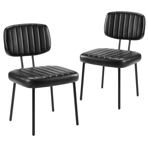 Yapamar Upholstered Dining Chairs Set, Mid Century, Faux Leather Seat - Black New