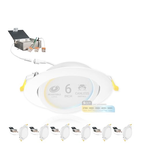 NUWATT Airtight 6 inch Gimbal LED Recessed Light, 2700K-5000K, ETL, 6 Pack New