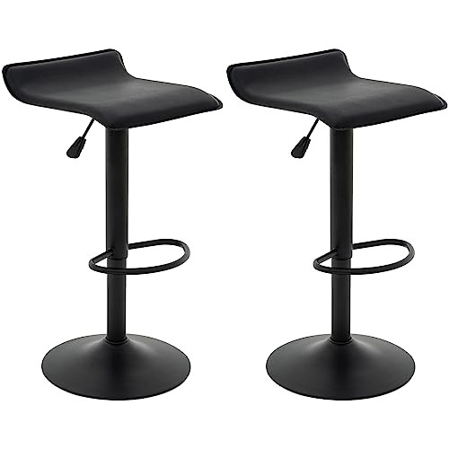 PU Leather Adjustable Swivel Backless Bar Stools Set of 2, Black New