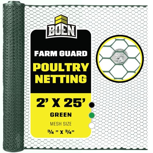 Boen Poultry hex Netting Plastic Barrier Chicken Wire (2' x 25', Green) New