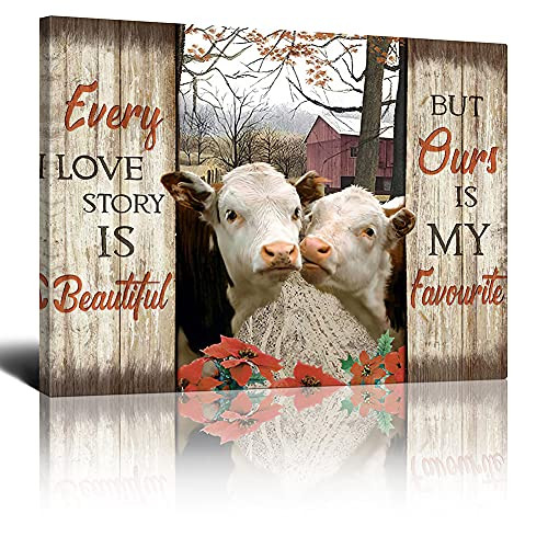 Farmhouse Animal Cow Wall Art Canvas Painting Rustic Wall Decor Framed 20x24" New