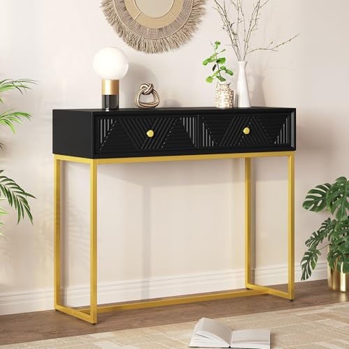 Harper & Bright Designs Modern Sleek Console Table Two Drawers Stripe Design New