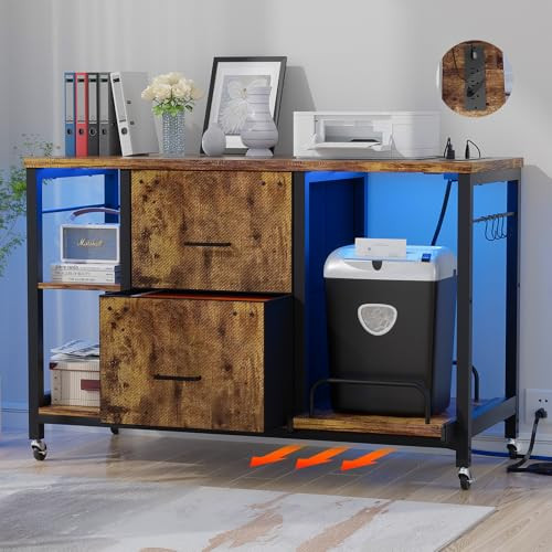 Hyomdeck 2 Drawer Lateral File Cabinet Shredder Stand w/Outlet and LED Light New