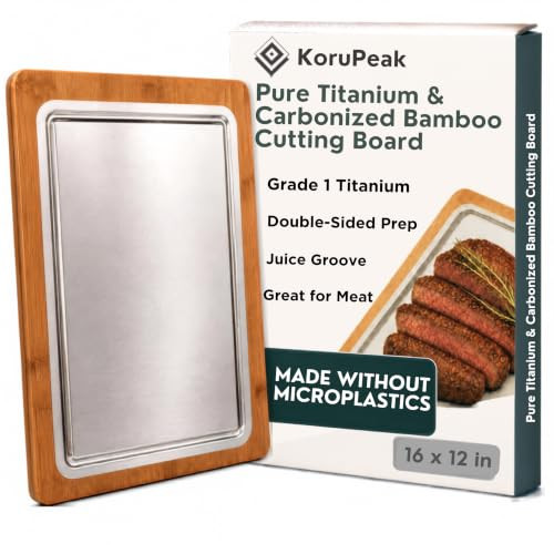 KORUPEAK PURE TITANIUM & CARBONIZED BAMBOO CUTTING BOARD DOUBLE SIDED BT001