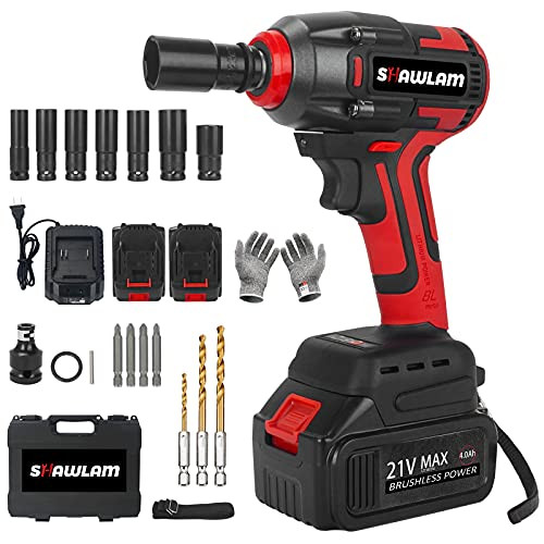 SHAWLAM CORDLESS IMPACT WRENCH 1/2 INCH IMPACK GUN 21V IMPACT DRIVER - RED