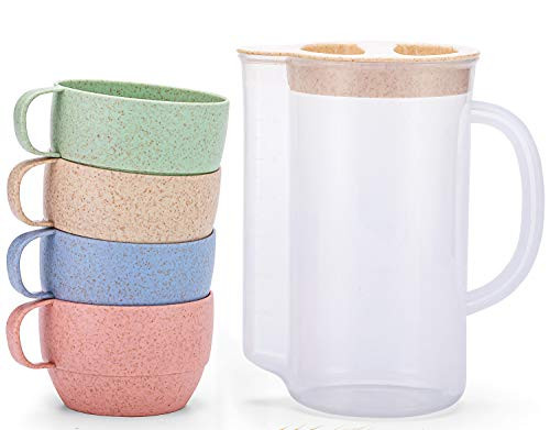 UDOIT Unbreakable Wheat Straw Kettle Set with 4 Multicolor Cups for Kids New
