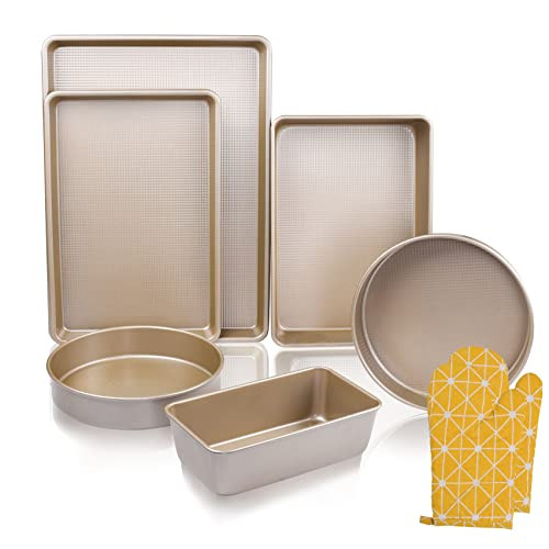 KITCOM Bakeware Sets Textured 6-Piece Sheet Pan, Roasting Pan, KCM9508X - Gold