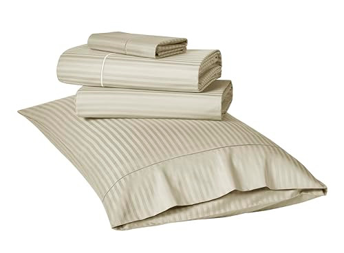 KATHY IRELAND 500 THREAD COUNT DAMASK STRIPE SHEET SET WITH OPTIFIT - BEIGE New