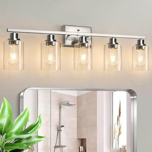 UNICOZIN Modern Bathroom Light Fixtures, 5 Light Vanity Lights - Brushed Nickel