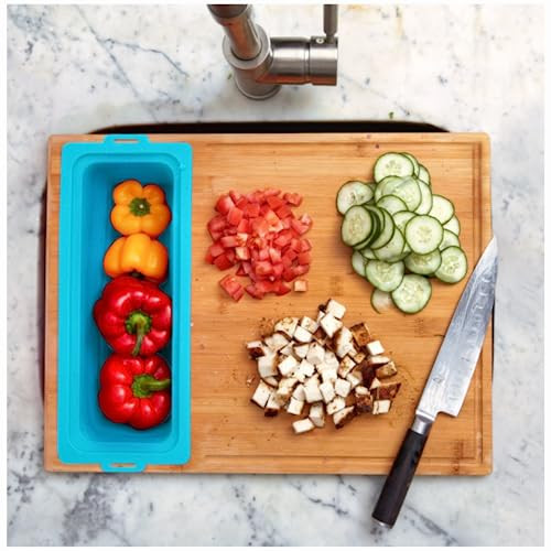 Zenprep Extra Large Bamboo Cutting Board 15x20in 3 Containers (Teal) B0CB21V3BF New