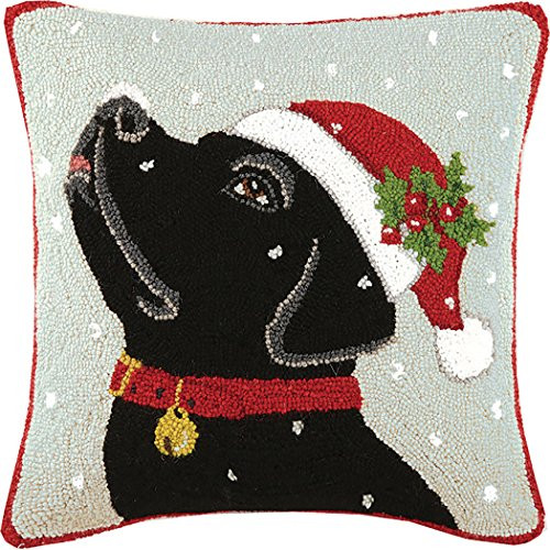 Peking Handicraft 31ML315C18SQ Labrador Hook Wool Throw Pillow, Black/Red New