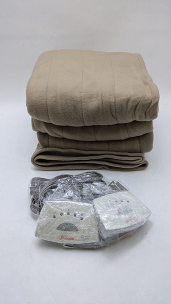 Sunbeam Heated Electric Warming Blanket Quilted Fleece Color: Tan Size: Queen New