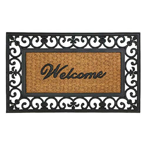 Smart Living 10017417 Fleur-De-Lis Welcome Framed Mat, Rubber Coir, (1 EA) New