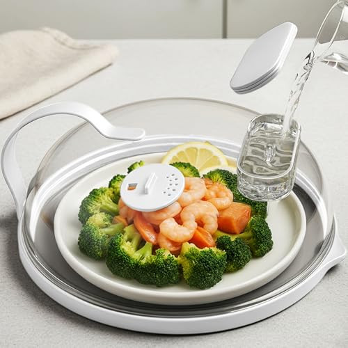MICROWAVE SPLATTER COVER WITH WATER STEAMER FOR FOOD 10" WAVE-WHITE