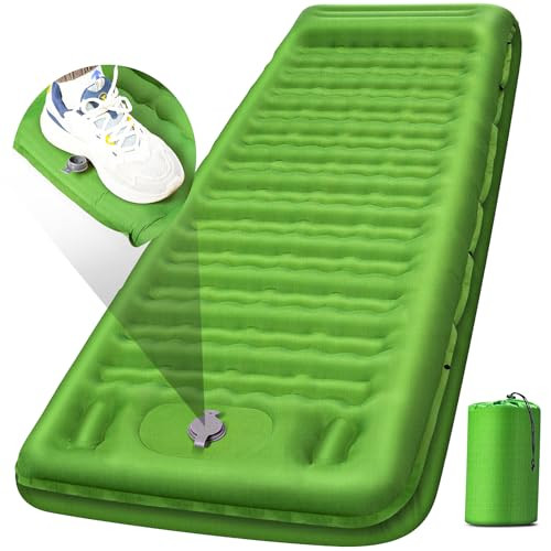 FNARMW CAMPING SLEEPING PAD WITH PILLOW BUILT-IN FOOT PUMP - GREEN New