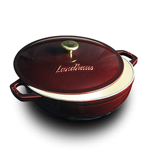 Landhaus Enameled Cast Iron Braiser Lid 5.4 Quart Merlot Red B07GVP8CR2 New