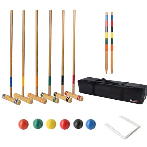 GSE Classic Six Player Croquet Set with Wooden Mallets Colored Balls B07PSMS4B3 New