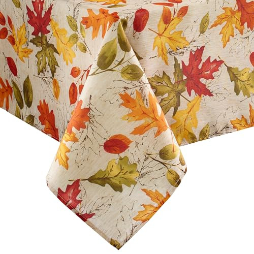 THREADMADE AUTUMN LEAVES FALL PRINTED TABLECLOTH - 60"W X 144"L - MULTICOLOR New