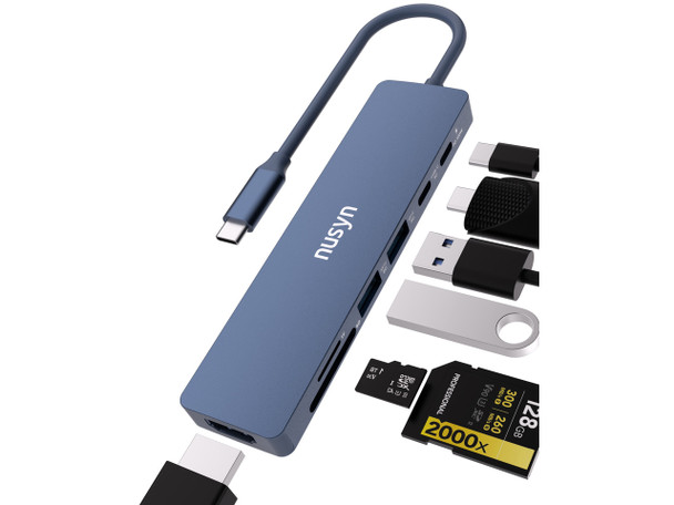 nusyn 7-in-1 USB C Hub with 4K@60Hz HDMI, 2 USB-A, 1 USB-C,100w PD Charging, SD