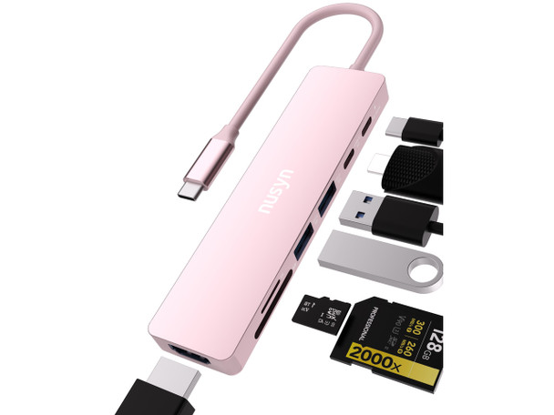 nusyn 7-in-1 USB C Hub with 4K@60Hz HDMI, 2 USB-A, 1 USB-C,100w PD Charging, SD