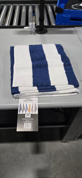 NOBLE HOUSE CABANA BATH TOWEL, 80/20 COTTON, 36 IN. BY 66 IN. - BLUE WHITE