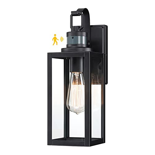 Pia Ricco Motion Sensor Outdoor Wall Lantern Matte Black Clear Glass - Black New