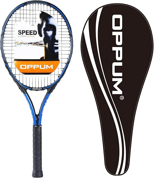 OPPUM ADULT CARBON FIBER TENNIS RACKET SUPER LIGHT WEIGHT RACQUETS - BLACK/BLUE New