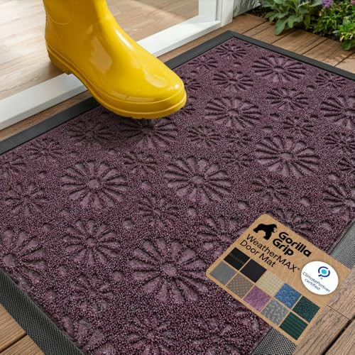 GORILLA GRIP WeatherMAX Door Mat 35x23 Purple Daisy Floral New