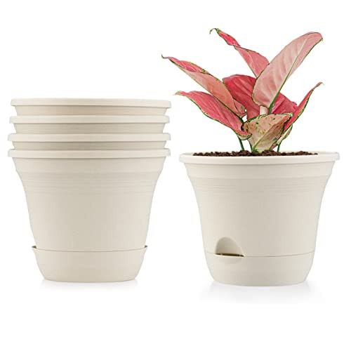 SuherHomey Plant Pots 8 Inch Flower Pot Indoor/Outdoor Large Pots 5 Pack White New
