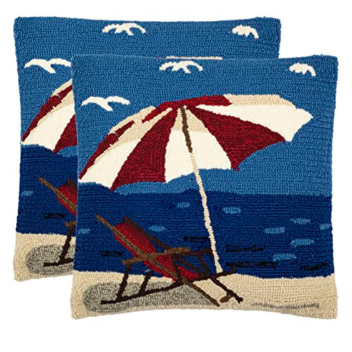 SAFAVIEH BEACH LOUNGE 20" X 20" OUTDOOR PILLOW, SET OF 2, PPL110A, MARINE/RED