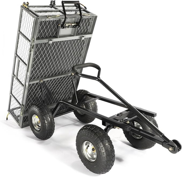 YARDSAM DUMP GARDEN CARTS 800 LB CAPACITY, HEAVY DUTY STEEL GARDEN CARTS - GRAY New