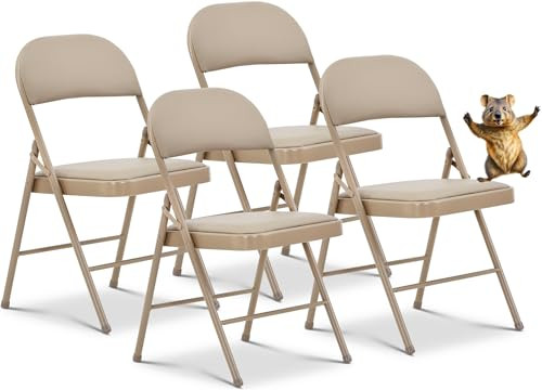Oline Vinyl Folding Chairs Padded Vinyl Cushion Chairs (Vinyl, 4 Pack) - Khaki