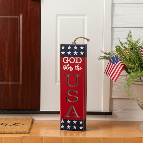 Glitzhome 36"H Wooden Metal Patriotic Uncle Sam Porch Welcome Sign - Multicolor New